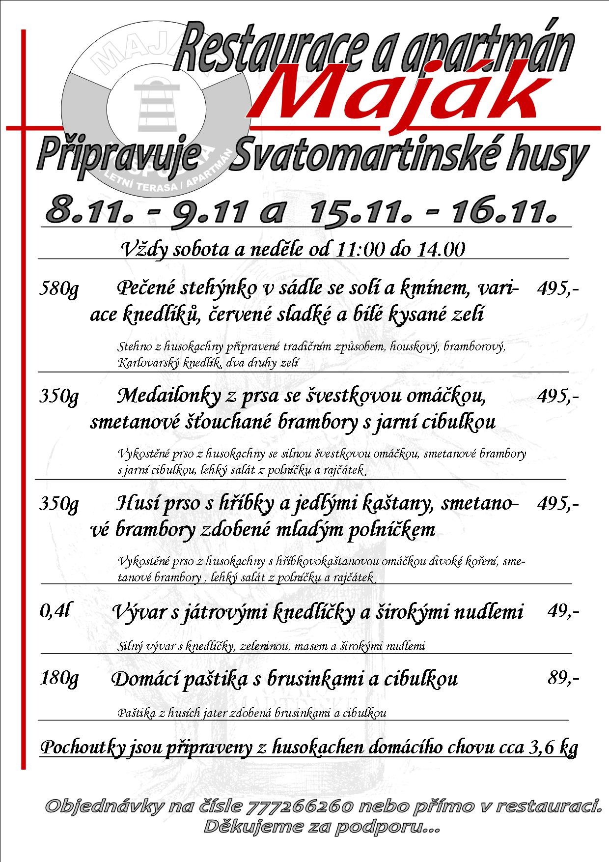 Jídelní lístek Svatomartinské husy 2021
